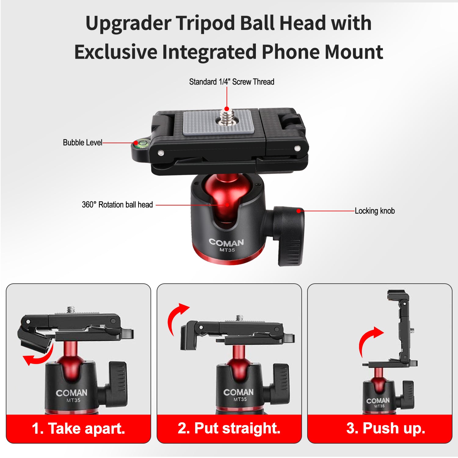 Hochwertiges MT-11 Octopus Flexibles Stativ Verlängerung 1/4 Schraube mit Kugelkopf Cold Shoe Telefonclip | für Telefon