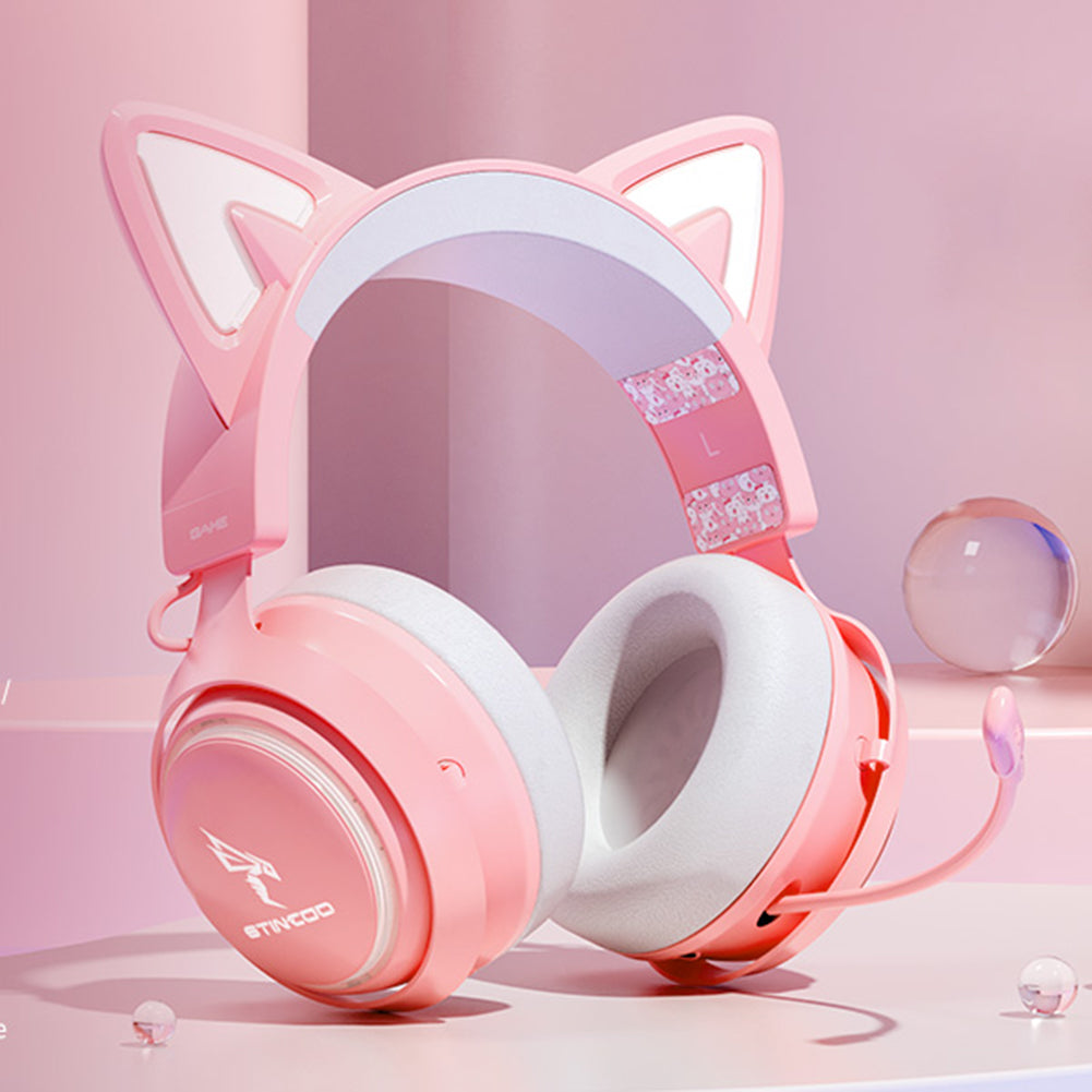 Hochwertiges Onikuma X15 Pro Over-Ear Gaming-Headset mit Kabel | Geräuschunterdrückung, Rosa Katzenohren, RGB-Licht und