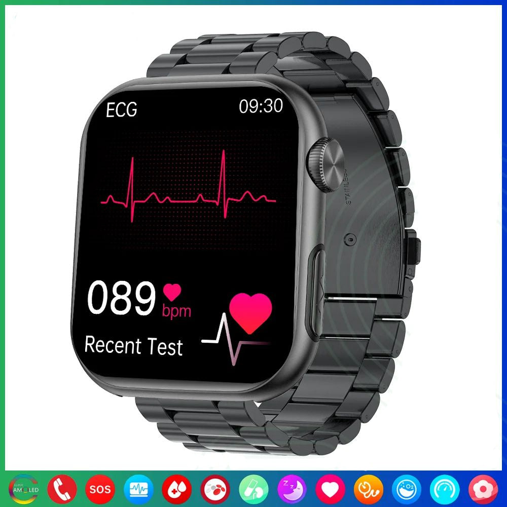 Premium Blutzucker-Smartwatch für Männer und Frauen: KI-Sprachassistent, Bluetooth-Anruf, Infrarot-SpO2-Sensor, Gesundheitsüberwachung, EKG, PPG, Schlaf-& Herzfrequenzmesser, Wasserdichter Fitness-Tracker, Full-Touch, Lange Akkulaufzeit: iOS & Android