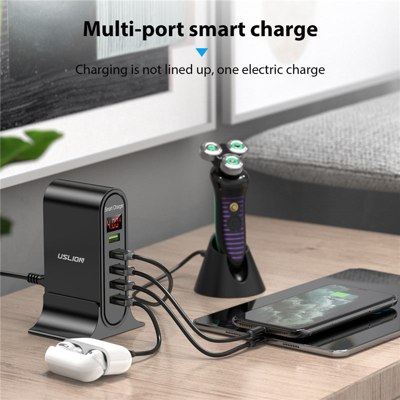 140W GaN Fast Charger: Premium Desktop Charging Station | 5 USB Ports Charging Station Docking Station ASOMETECH | Laptop, MacBook, Smartphones, Apple iPhone, Samsung, iOS & Android