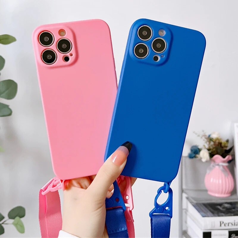 Hochwertige Crossbody-Halskettenriemen Lanyard Weiche Silikon iPhone Hülle | MagSafe Case, Kameralinsenschutzabdeckung für Apple iPhone 17/17 Air, 16/16e, 15, 14, 13 Pro Max Plus Cover – Umhängeband, Schulterriemen, Kartenhalter | Premium Schutzhülle