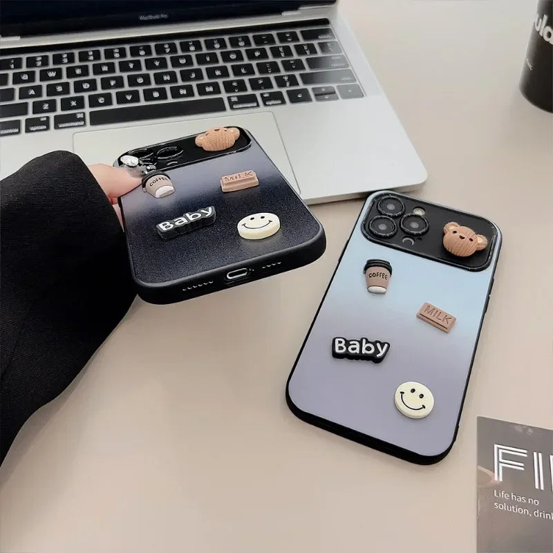 High-Quality 3D Bear Coffee Toy Gradient Design iPhone Case | MagSafe Case with Camera Lens Protector for Apple iPhone 16/15/14/13/12 Pro Max Plus Mini Cover | Heavy Duty, Bumper Cover Phone Case | Premium Silicone Protective Cover