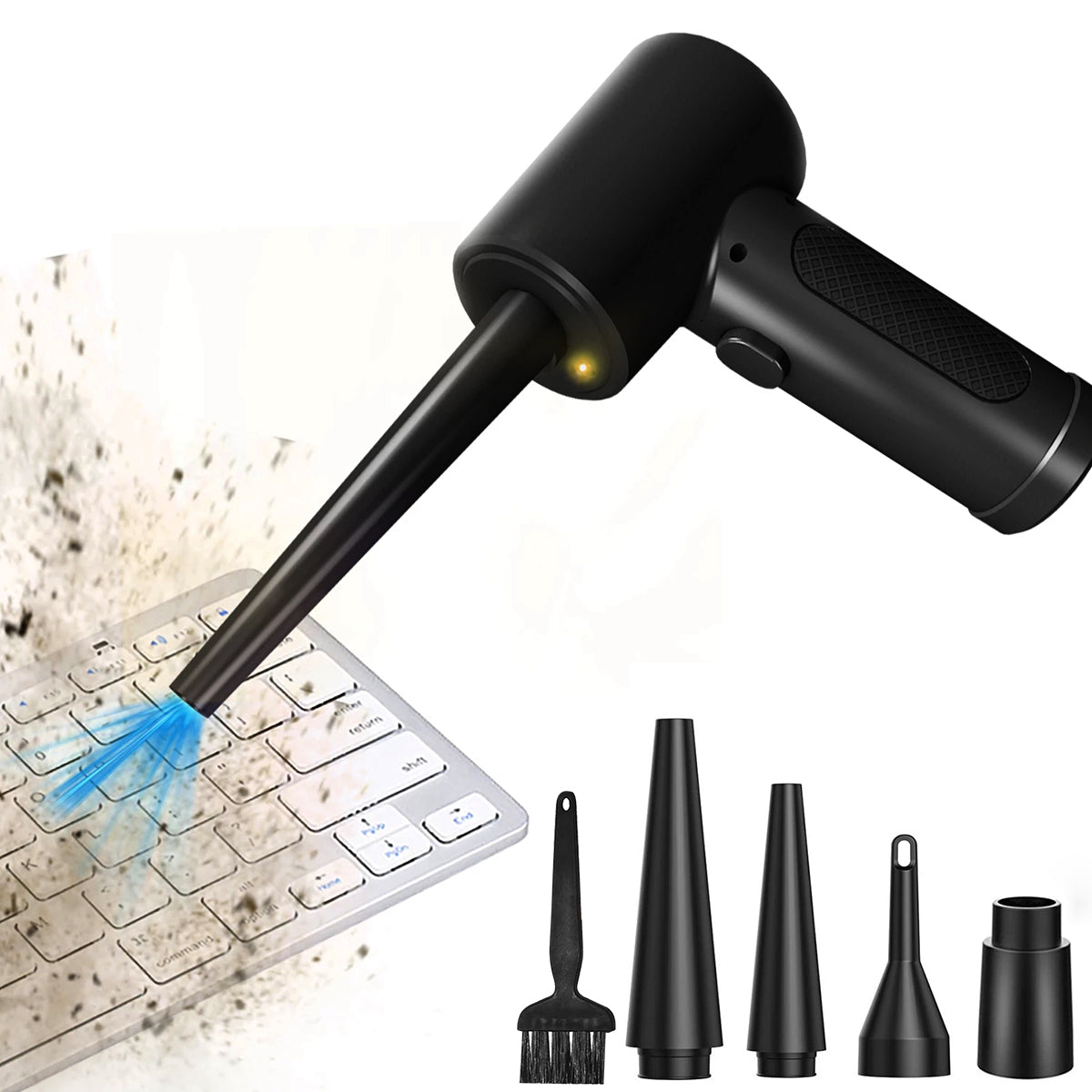 Gute Qualität Staubwedel mit Druckluft für Computer, schnurloses Luftgebläse, Computerreinigung mit LED-Licht für PC-Tastatur