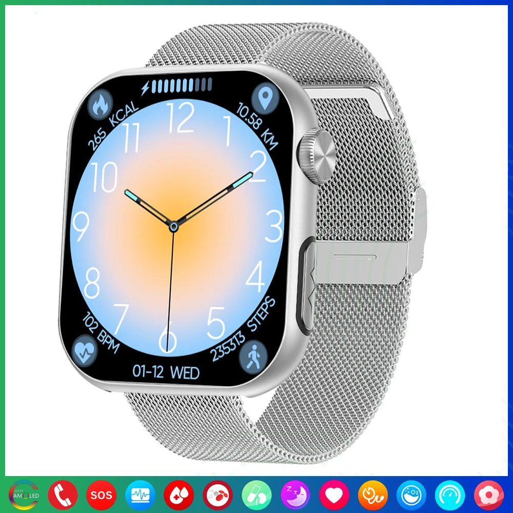 Premium Blutzucker-Smartwatch für Männer und Frauen: KI-Sprachassistent, Bluetooth-Anruf, Infrarot-SpO2-Sensor, Gesundheitsüberwachung, EKG, PPG, Schlaf-& Herzfrequenzmesser, Wasserdichter Fitness-Tracker, Full-Touch, Lange Akkulaufzeit: iOS & Android