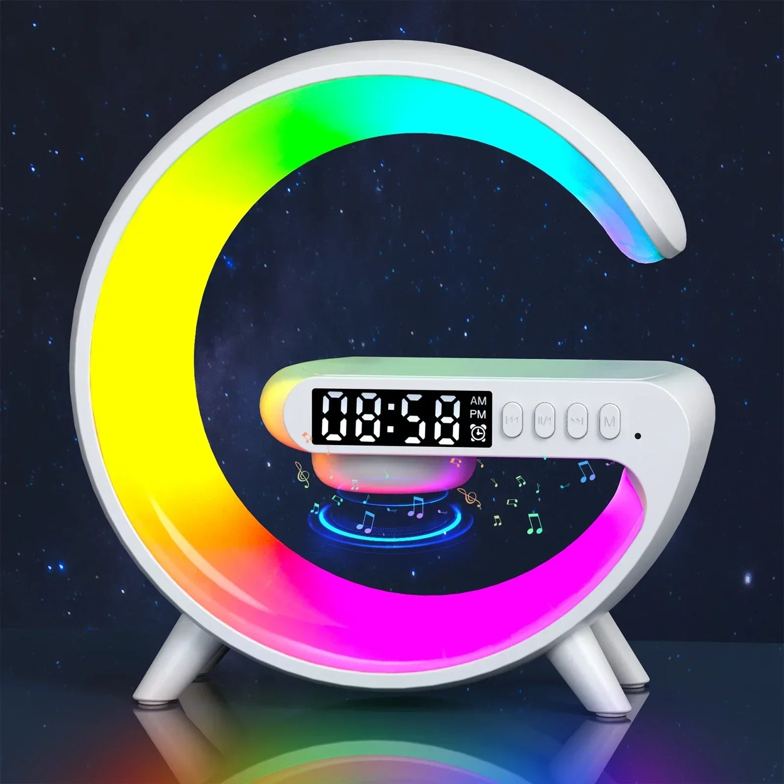 Universal RGB Charging Station LED Wireless Lamp Charger Alarm Clock Bluetooth Speaker | Charging Dock USB C Smartphones, Apple iPhone, Samsung, iOS & Android