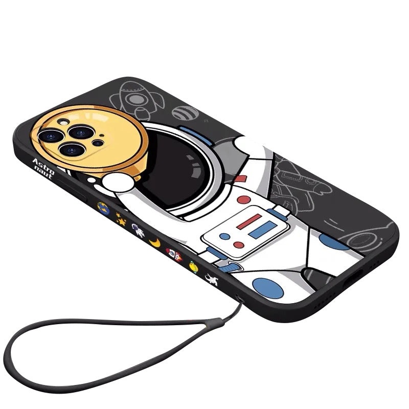Hochwertige Astronauten-Lanyard iPhone-Hülle | MagSafe Case mit Kameraschutzabdeckung | Panzertasche mit weicher Silikon-Stoßstange als Cover für Apple iPhone 17/17 Air, 16/16e, 15, 14, 13, 12 Pro Max Plus Mini Handyhülle