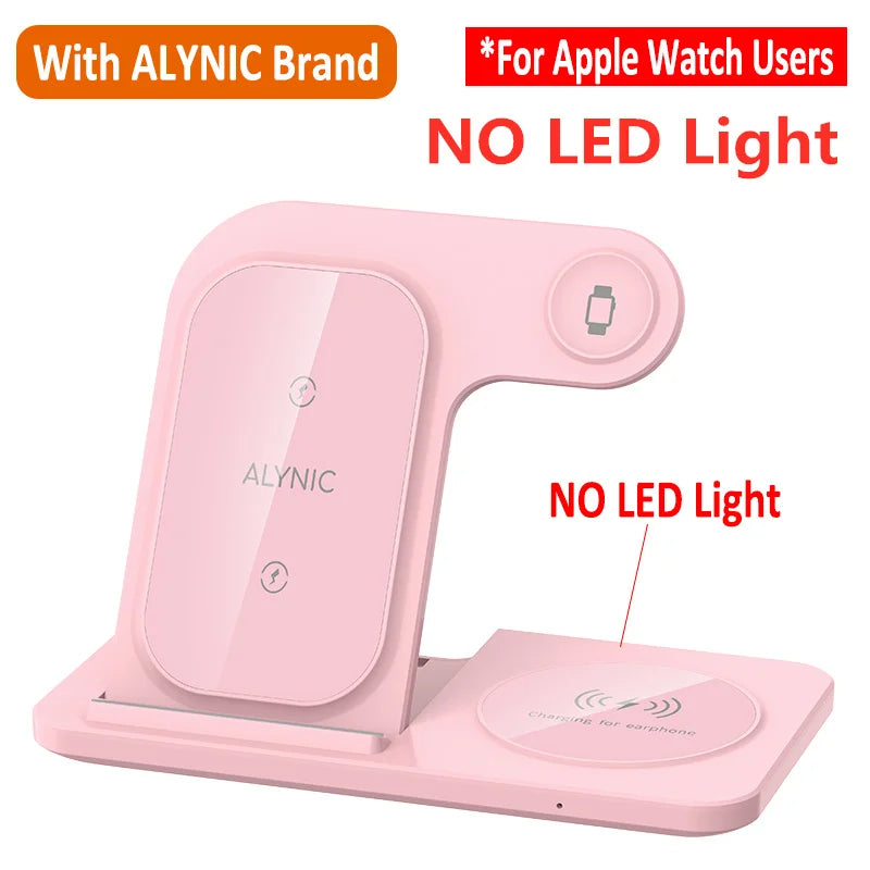 3 in 1 Wireless Fast Charging Station 30W Foldable Charger LED Stand: Charging Device MagSafe Docking Station for Smartphones, Apple iPhone, Samsung, iOS & Android Watch, AirPods
