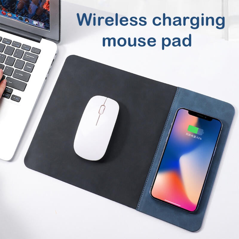 Premium Mouse Pad with High-Quality Qi Wireless Charging Pad for Smartphones, Apple iPhone, Samsung, iOS & Android Xiaomi, Huawei, USB-C, Phone Holder, 2-in-1 PU Leather Mat