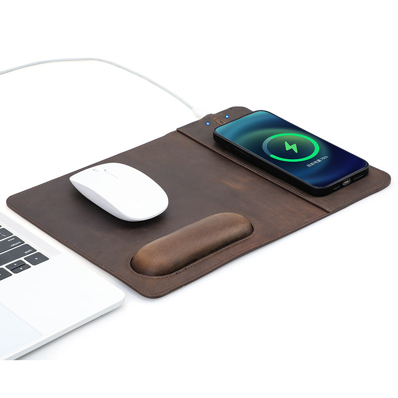 Premium Mouse Pad with High-Quality Qi Wireless Charging Pad for Smartphones, Apple iPhone, Samsung, iOS & Android Xiaomi, Huawei, USB-C, Phone Holder, 2-in-1 PU Leather Mat