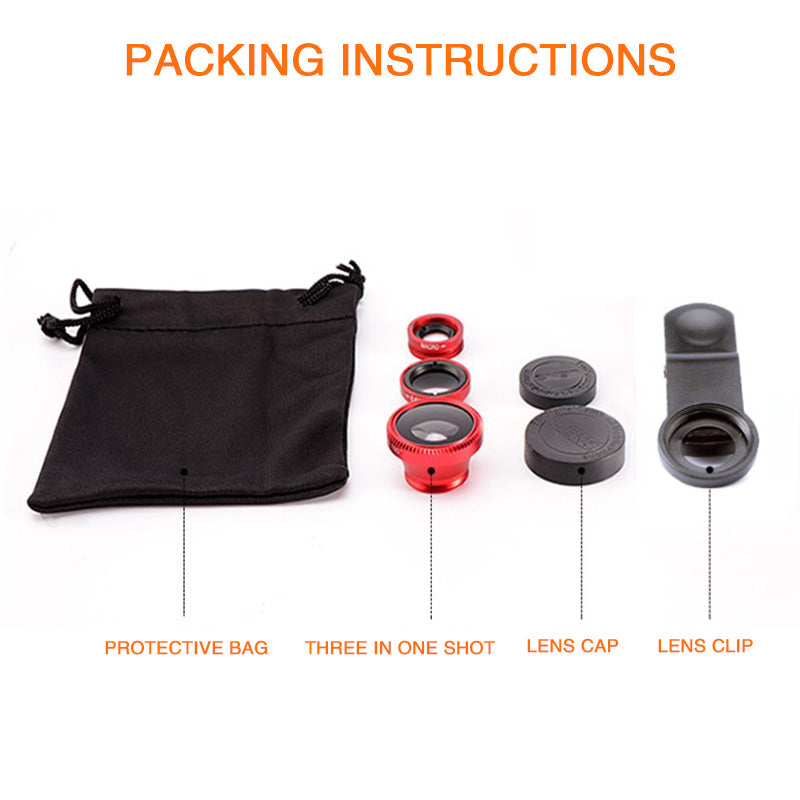 3-in-1 Hochwertiges Fisheye-Telefonobjektiv 0,67X Weitwinkel-Zoom Fish-Makro-Objektiv-Kamera-Kit mit Clip-Objektiv