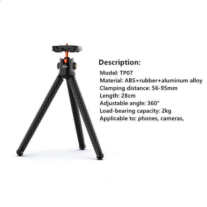 Hochwertiges MT-11 Octopus Flexibles Stativ Verlängerung 1/4 Schraube mit Kugelkopf Cold Shoe Telefonclip | für Telefon