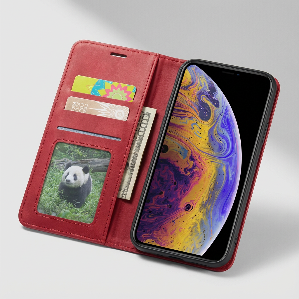 Geldbörse Flip Leder iPhone Hülle mit Portmonee Funktion, Kartensteckplatz, Magnetverschluss, Kartenfach & Standfunktion | Luxus Business Klapp Wallet Case Stoßfestes Cover mit Kameraschutz | Stoßfänger Sturzsichere Handyschutzhülle