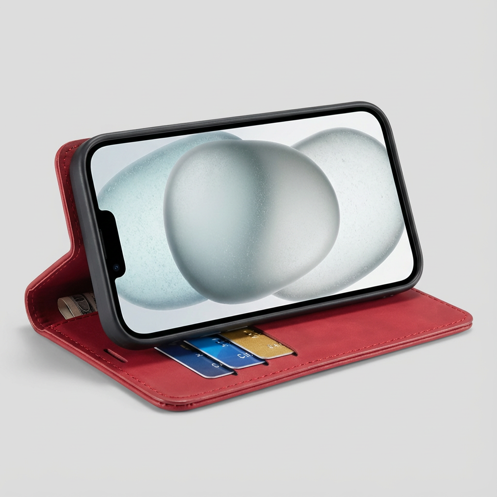 Geldbörse Flip Leder iPhone Hülle mit Portmonee Funktion, Kartensteckplatz, Magnetverschluss, Kartenfach & Standfunktion | Luxus Business Klapp Wallet Case Stoßfestes Cover mit Kameraschutz | Stoßfänger Sturzsichere Handyschutzhülle