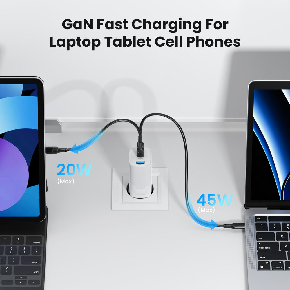 Premium Tech GaN USB Type C Charger 65W 45W PPS PD QC 4.0 | Fast Charger for Smartphones, Apple iPhone, Samsung, iOS & Android MacBook, Laptop, iPad, AirPods, Tablet, iOS