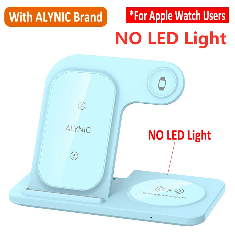 3 in 1 Wireless Fast Charging Station 30W Foldable Charger LED Stand: Charging Device MagSafe Docking Station for Smartphones, Apple iPhone, Samsung, iOS & Android Watch, AirPods