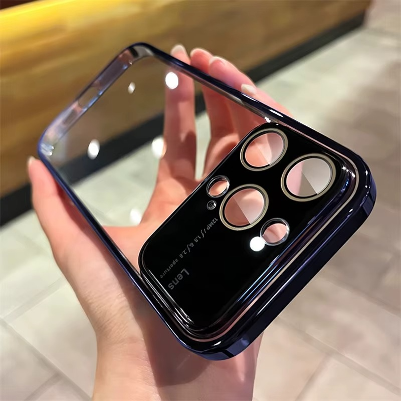 Luxus Apple iPhone Hülle mit Kameraschutz | Magsafe Case Hart-PC-Glas Klar Transparent Ultra Dünnes Silikon Cover und Linsenschutz | Stoßfänger Vollabdeckung Sturzsichere Premium Bumper Handyschutzhülle