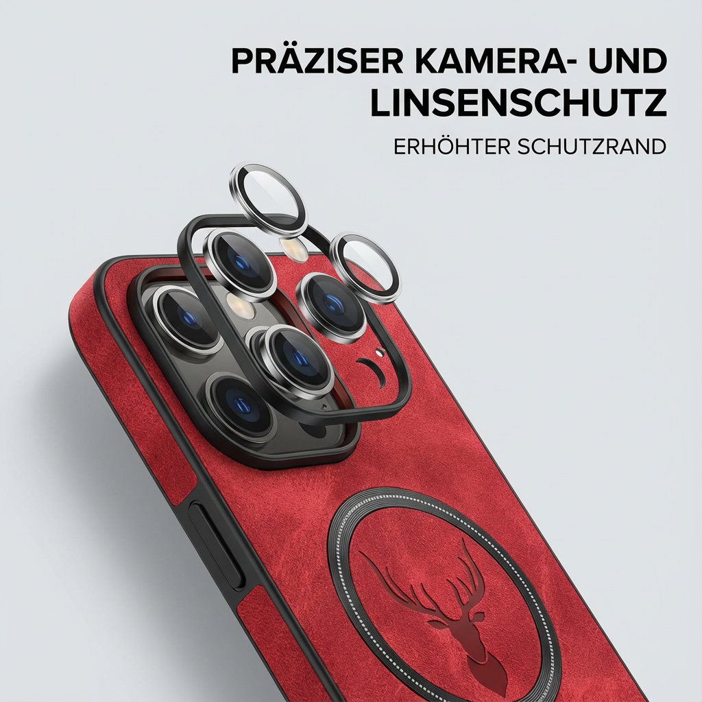 Luxus Hirschleder Apple iPhone Hülle | MagSafe Case mit Kameralinsenschutz, Magnetische Kabellose Stoßfeste Handyschutzhülle | Premium Sturzsicherer Bumper-Cover für iPhone 17/17 Air, 16/16e, 15, 14, 13 Pro Max Plus
