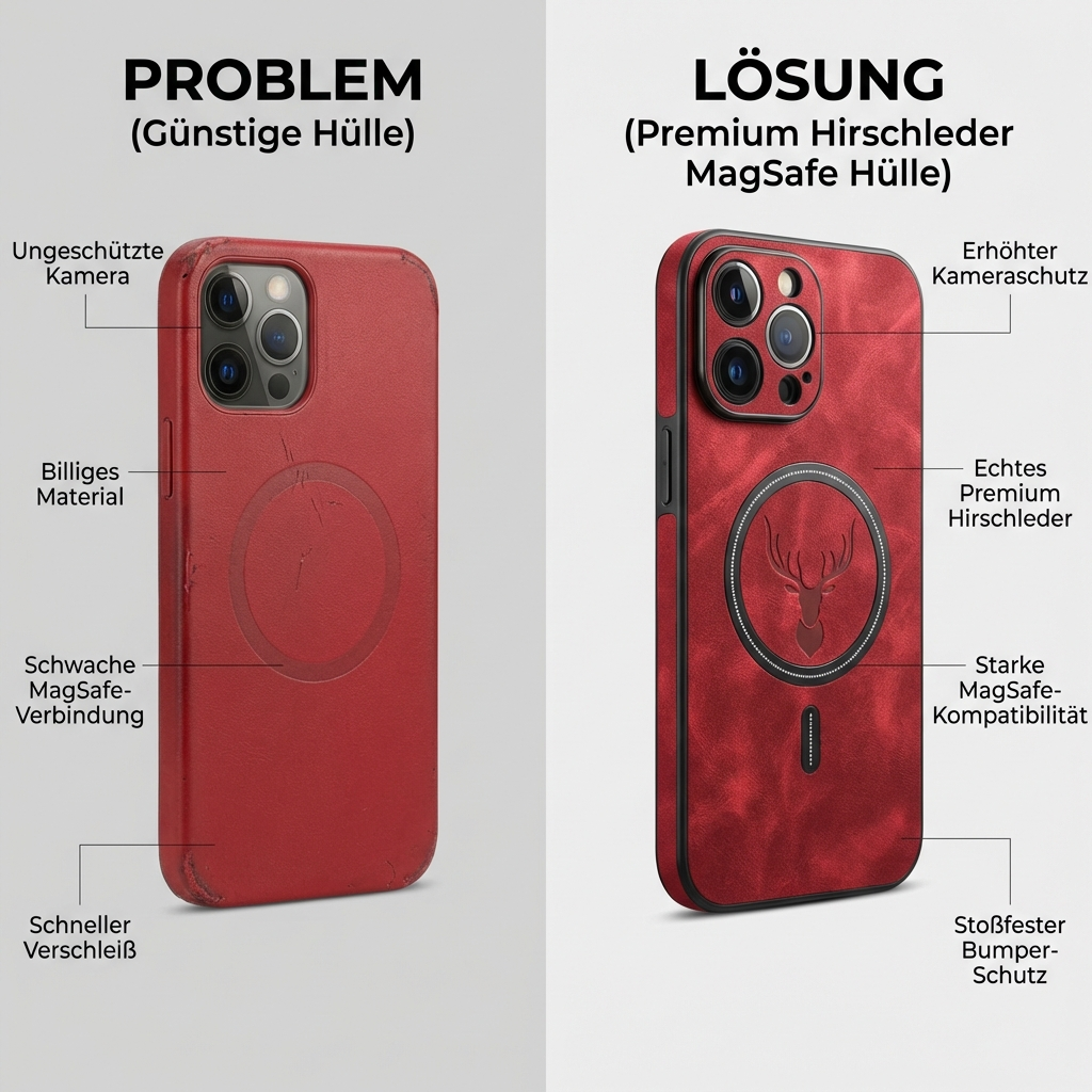 Luxus Hirschleder Apple iPhone Hülle | MagSafe Case mit Kameralinsenschutz, Magnetische Kabellose Stoßfeste Handyschutzhülle | Premium Sturzsicherer Bumper-Cover für iPhone 17/17 Air, 16/16e, 15, 14, 13 Pro Max Plus
