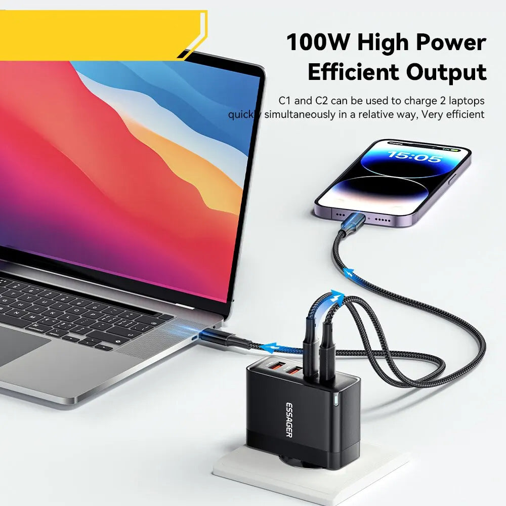 Premium 100W GaN USB Typ C Ladegerät Batterie PD QC Schnellladung 4.0 3.0, Typ C Schnellladung für Smartphones, Apple iPhone, Samsung, iOS & Android, Xiaomi, MacBook, Laptop