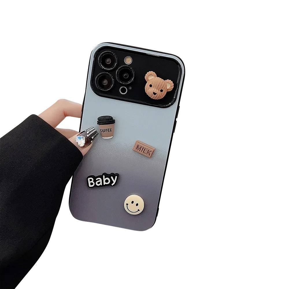 High-Quality 3D Bear Coffee Toy Gradient Design iPhone Case | MagSafe Case with Camera Lens Protector for Apple iPhone 16/15/14/13/12 Pro Max Plus Mini Cover | Heavy Duty, Bumper Cover Phone Case | Premium Silicone Protective Cover