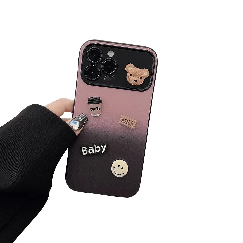 High-Quality 3D Bear Coffee Toy Gradient Design iPhone Case | MagSafe Case with Camera Lens Protector for Apple iPhone 16/15/14/13/12 Pro Max Plus Mini Cover | Heavy Duty, Bumper Cover Phone Case | Premium Silicone Protective Cover