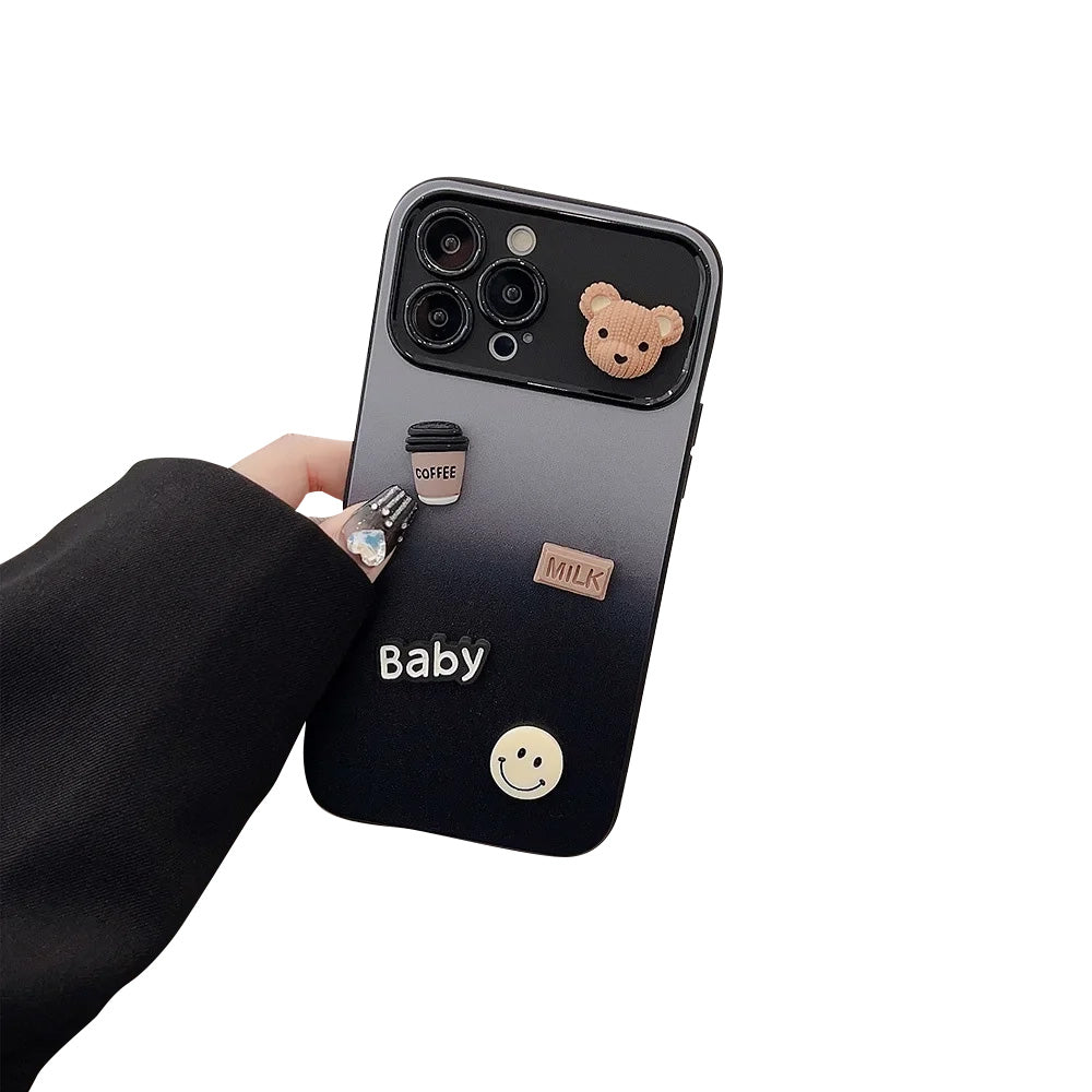 High-Quality 3D Bear Coffee Toy Gradient Design iPhone Case | MagSafe Case with Camera Lens Protector for Apple iPhone 16/15/14/13/12 Pro Max Plus Mini Cover | Heavy Duty, Bumper Cover Phone Case | Premium Silicone Protective Cover