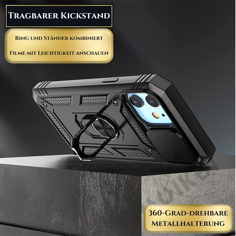 Premium Robustes Militärpanzer Apple iPhone Hülle | Militärqualität, 360° Schutz, Kamera- und Bildschirmschutz, Drehbarer Ständer, Kartenfach & MagSafe, Stoßfeste Abdeckung | Panzerhülle Outdoor & Baustellen | Armor Handyschutzhülle, Sturzsicheres Cover