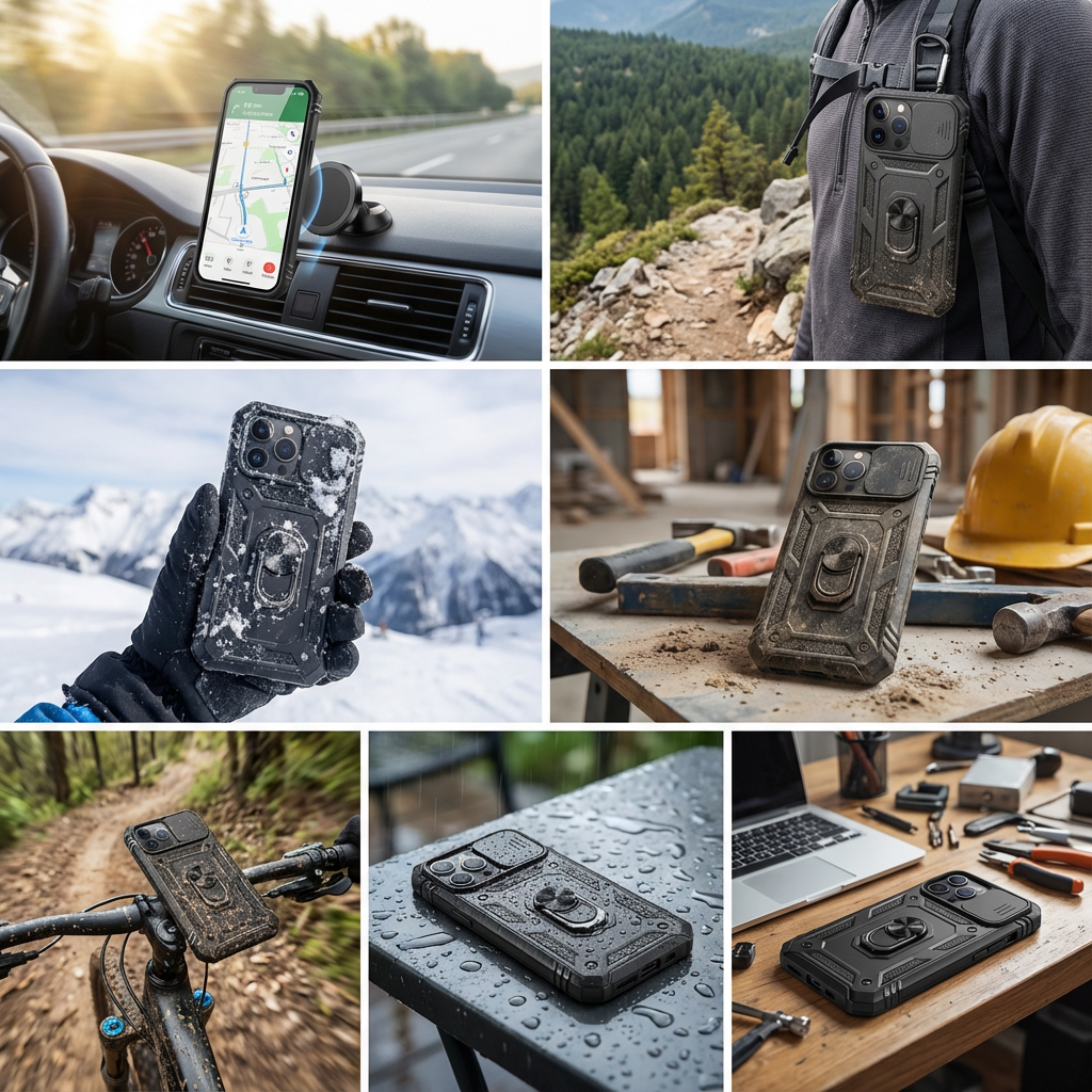 Premium Robustes Militärpanzer Apple iPhone Hülle | Militärqualität, 360° Schutz, Kamera- und Bildschirmschutz, Drehbarer Ständer, Kartenfach & MagSafe, Stoßfeste Abdeckung | Panzerhülle Outdoor & Baustellen | Armor Handyschutzhülle, Sturzsicheres Cover