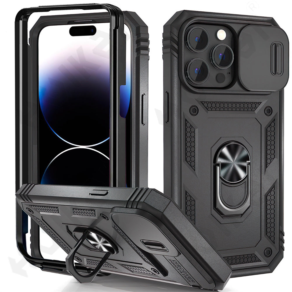 Premium Robustes Militärpanzer Apple iPhone Hülle | Militärqualität, 360° Schutz, Kamera- und Bildschirmschutz, Drehbarer Ständer, Kartenfach & MagSafe, Stoßfeste Abdeckung | Panzerhülle Outdoor & Baustellen | Armor Handyschutzhülle, Sturzsicheres Cover