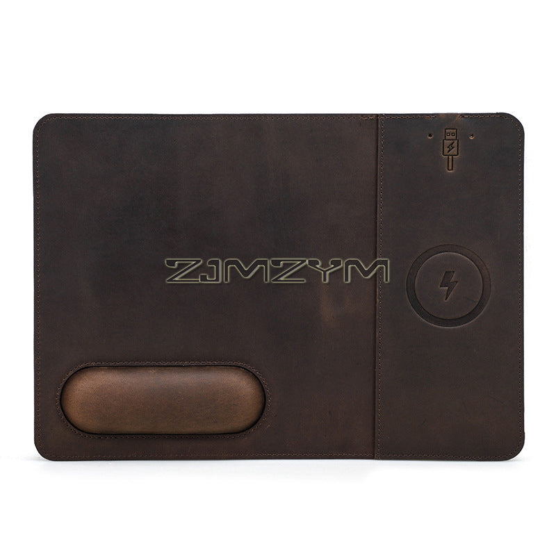 Premium Mouse Pad with High-Quality Qi Wireless Charging Pad for Smartphones, Apple iPhone, Samsung, iOS & Android Xiaomi, Huawei, USB-C, Phone Holder, 2-in-1 PU Leather Mat