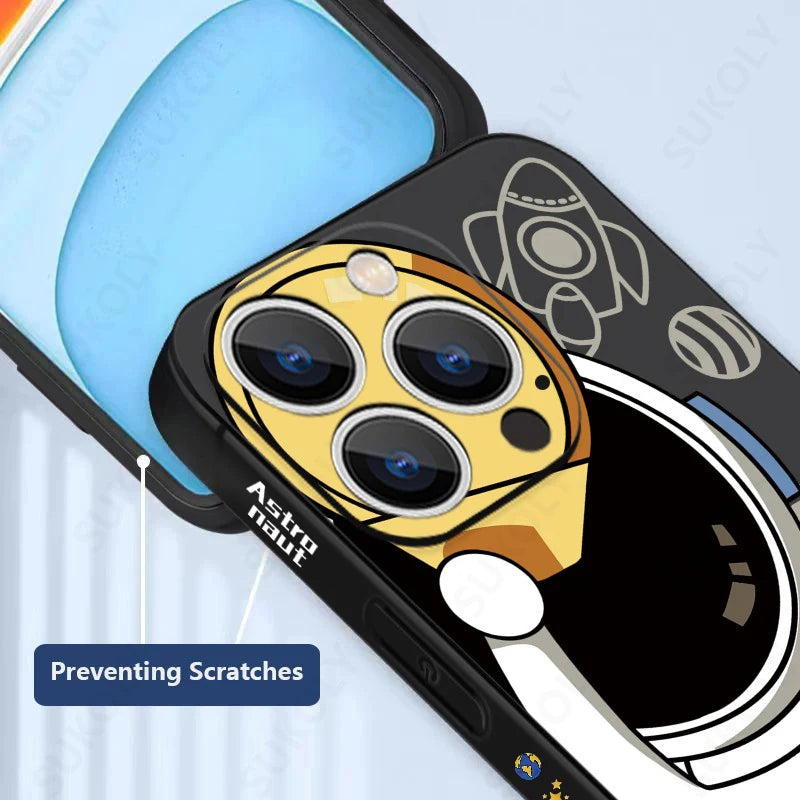 Hochwertige Astronauten-Lanyard iPhone-Hülle | MagSafe Case mit Kameraschutzabdeckung | Panzertasche mit weicher Silikon-Stoßstange als Cover für Apple iPhone 17/17 Air, 16/16e, 15, 14, 13, 12 Pro Max Plus Mini Handyhülle