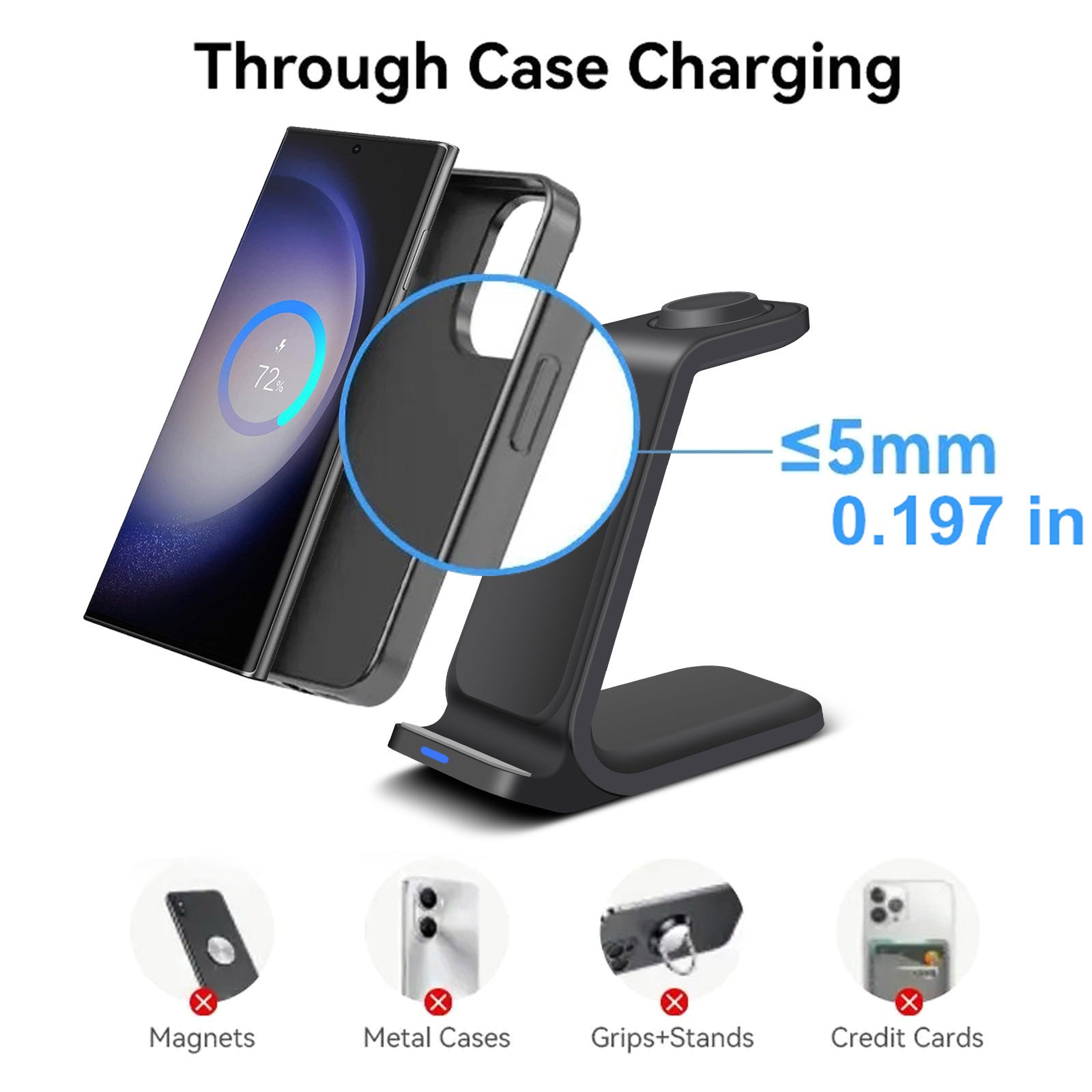 3-in-1 Wireless Charging Station Smartphones, Apple iPhone, Samsung, iOS & Android Watch, AirPods Charger | Magnetic Fast Charging Docking Station 20W Wireless Charging Stand