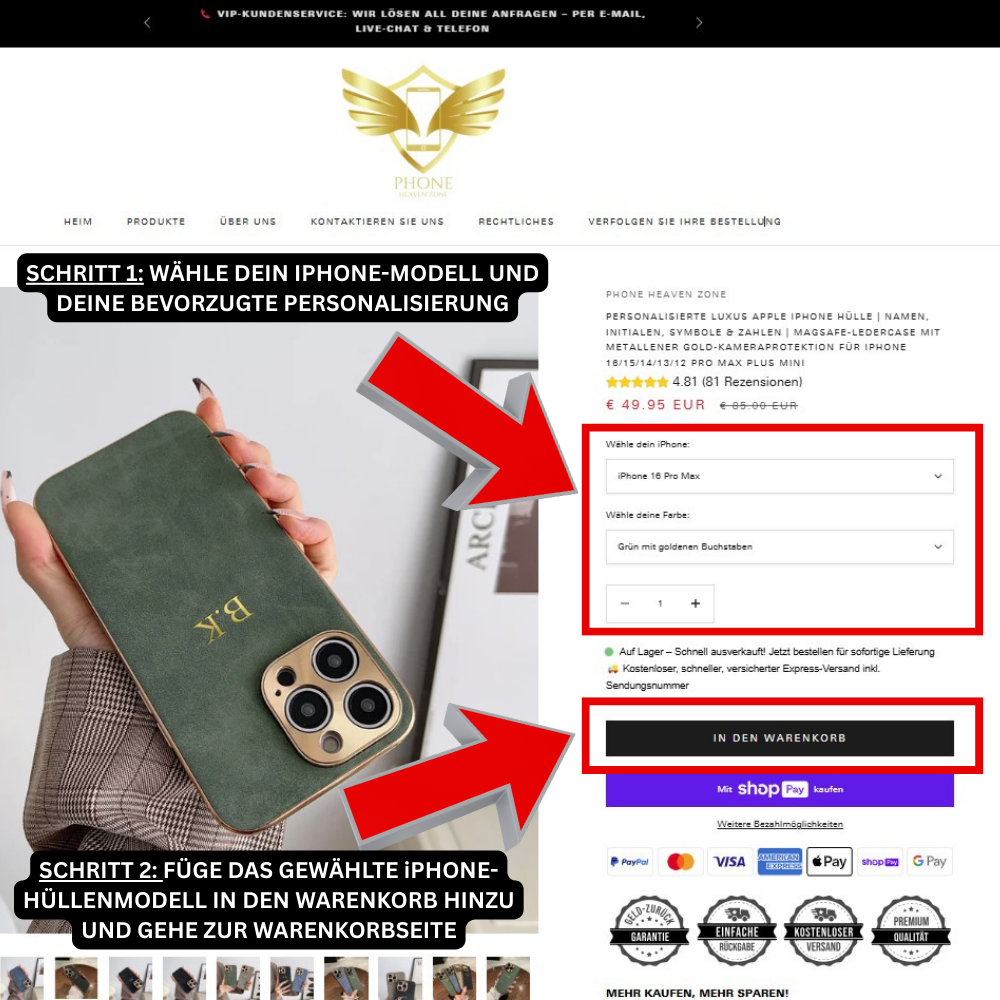 Personalisierte Luxus Apple iPhone Hülle | Namen, Initialen, Symbole & Zahlen | MagSafe-Ledercase mit metallener Gold-Kameraprotektion für iPhone 17/17 Air, 16/16e, 15, 14, 13 Pro Max Plus