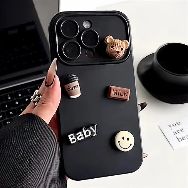 High-Quality 3D Bear Coffee Toy Gradient Design iPhone Case | MagSafe Case with Camera Lens Protector for Apple iPhone 16/15/14/13/12 Pro Max Plus Mini Cover | Heavy Duty, Bumper Cover Phone Case | Premium Silicone Protective Cover