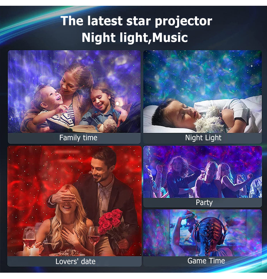 Premium Sternenprojektor Nachtlicht mit Ozeanwellen Musiklautsprecher - Himmelslichtprojektor für Smartphone, Laptop, Tablet, PC, Apple iPhone