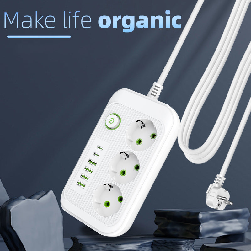 Steckdosenleiste 2 m Verlängerungskabel Multiprise 3 AC-Steckdosen mit 4 USB 1 Typ-C | Premium-Netzwerkfilter und Ladegerät