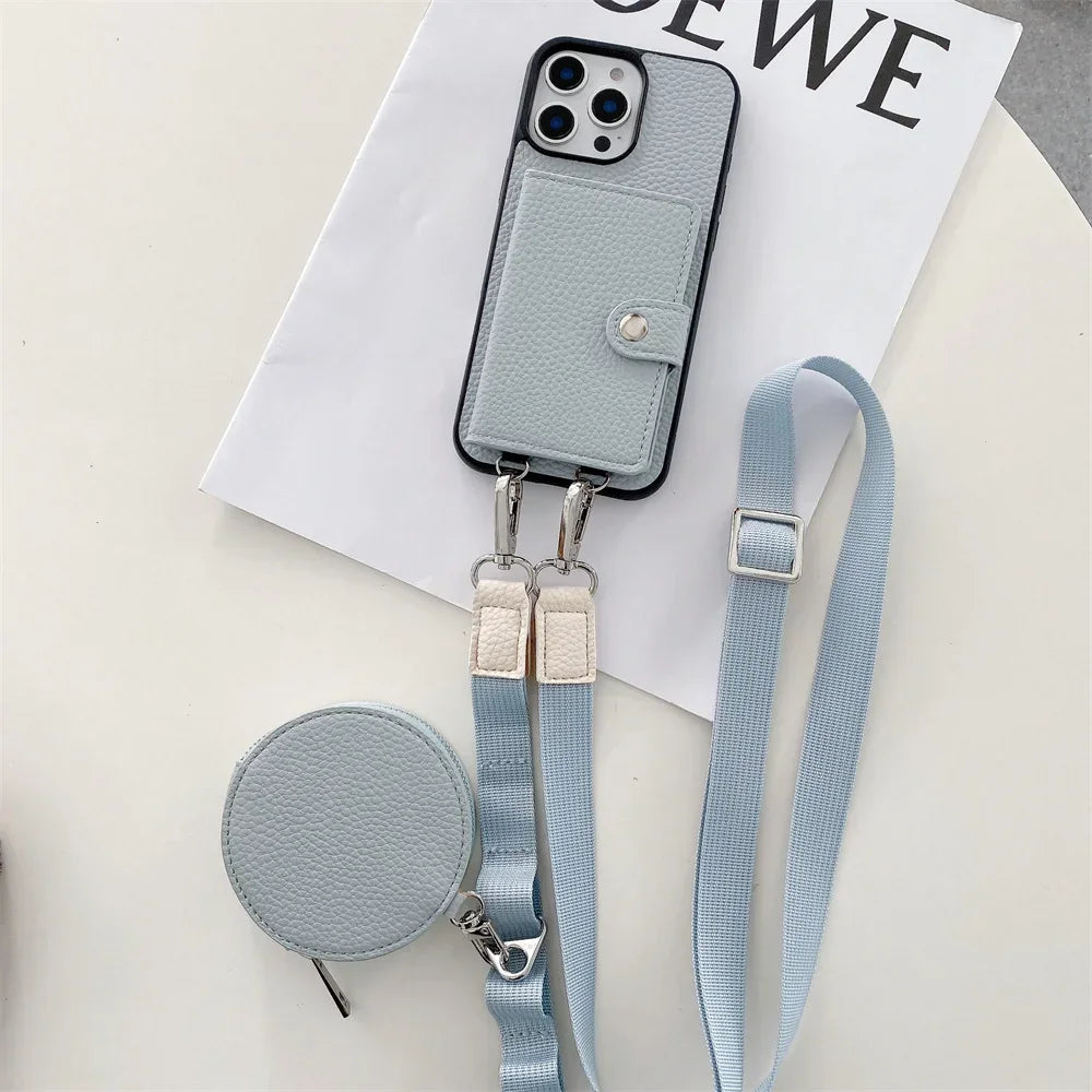 Luxury Crossbody Wallet iPhone Case – Card Slot, Coin Purse, Leather Lanyard, Protective & Stylish Cover | Case for iPhone