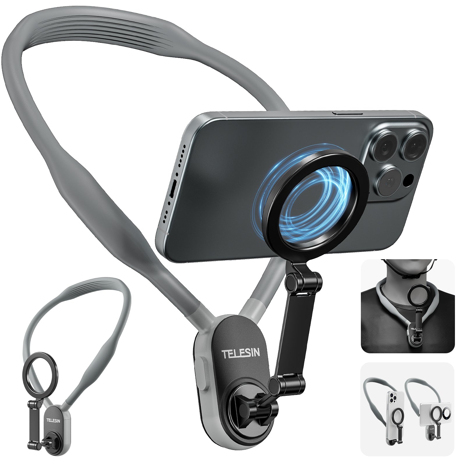 Premium Silikon Magnet Hals-Halterung mit Schnellverschluss für Apple iPhone 15/14/13/12/11/10 Pro Max/Plus/Mini, Samsung