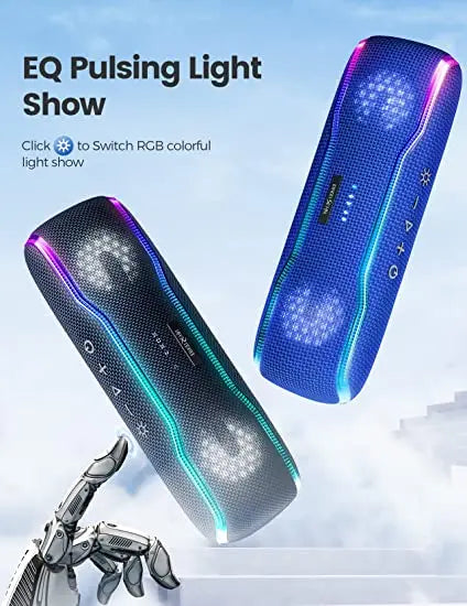 Premium Outdoor-Lautsprecher: Tragbar, IPX7 Wasserdicht, 25W, Buntes Licht, BT 5.3 Stereo-Soundbox | Kompatibel mit Apple