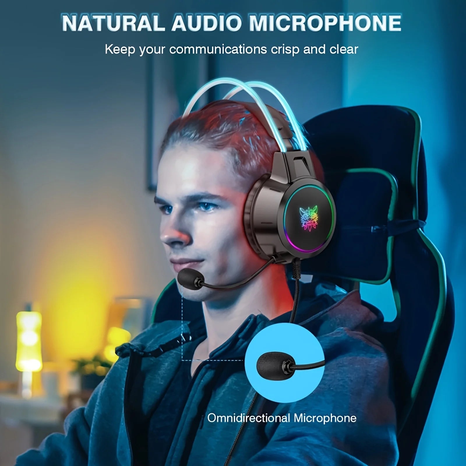 Hochwertiges Onikuma X15 Pro Over-Ear Gaming-Headset mit Kabel | Geräuschunterdrückung, Rosa Katzenohren, RGB-Licht und