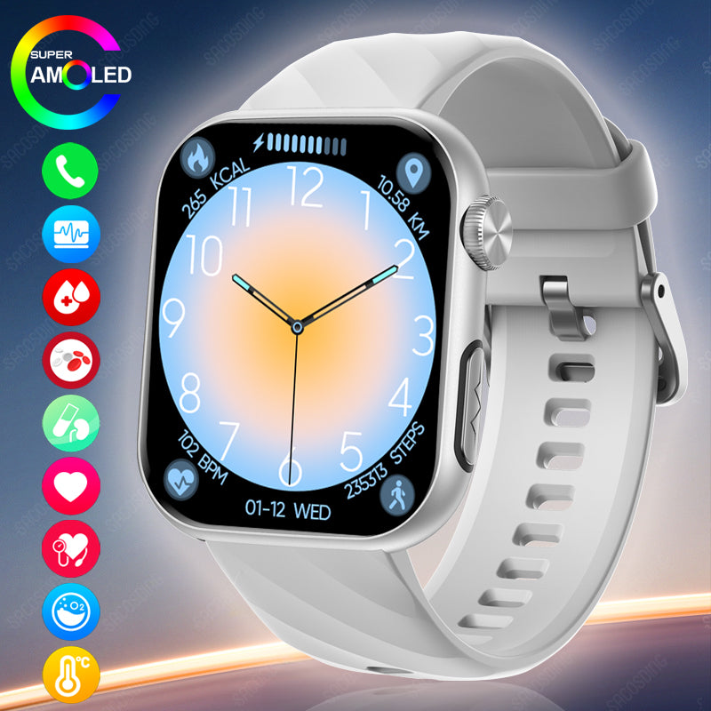 Premium Blutzucker-Smartwatch für Männer und Frauen: KI-Sprachassistent, Bluetooth-Anruf, Infrarot-SpO2-Sensor, Gesundheitsüberwachung, EKG, PPG, Schlaf-& Herzfrequenzmesser, Wasserdichter Fitness-Tracker, Full-Touch, Lange Akkulaufzeit: iOS & Android