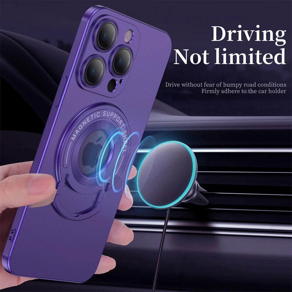 Magnetisches Metall MagSafe iPhone Hülle für Apple iPhone 17/17 Air, 16/16e, 15, 14, 13 Pro Max Plus | Premium Case, Stoßfeste Höchster Schutz - Luxus Schlank Matt mit Kamera Glaslinsenschutz, Ständer und Handhalterung Abdeckung