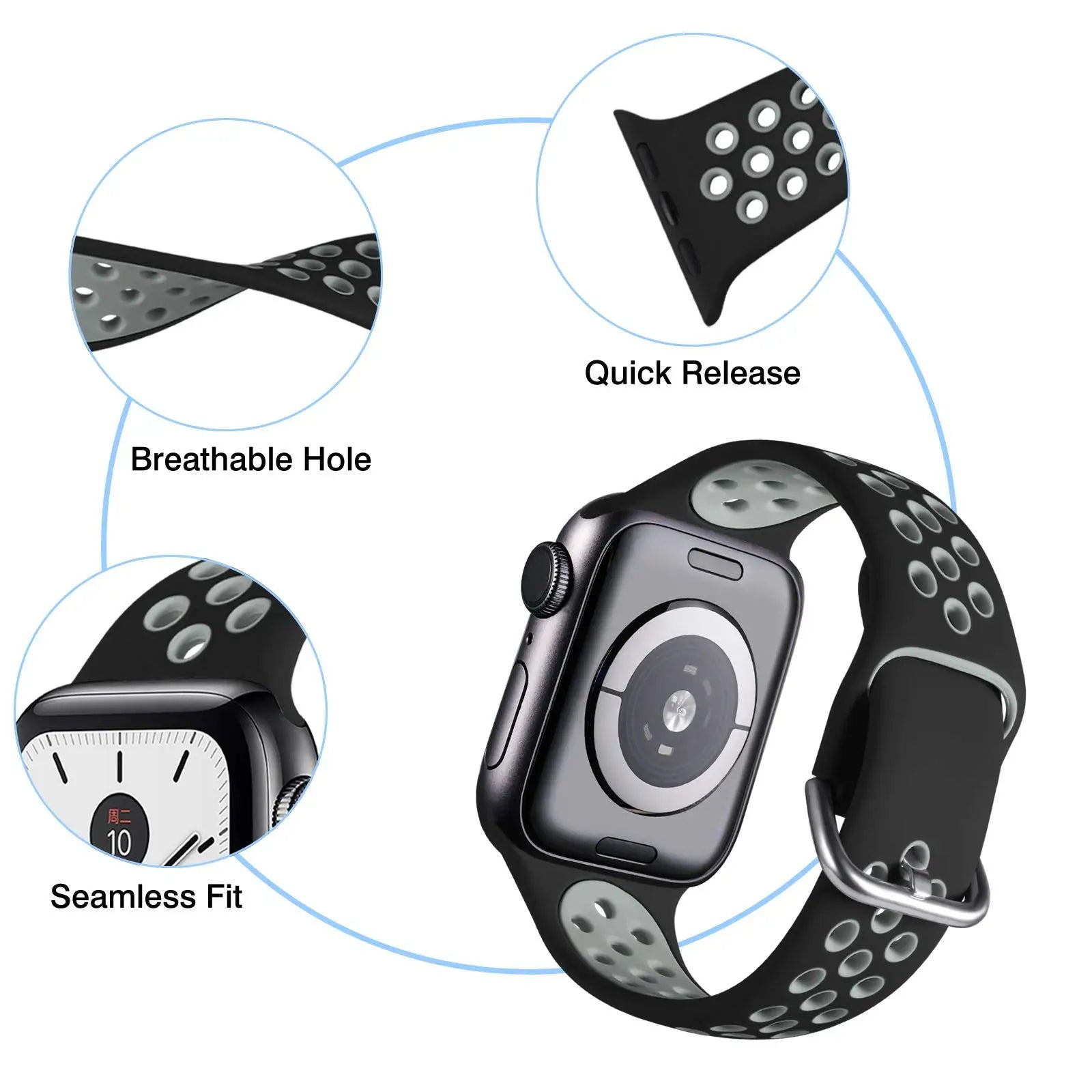 Premium Silikonarmband für Apple Watch 10/9/8/7/6/5/4/3/2/1 & Ultra 2/1, SE: 2024, 2023, 2022, 2021, 2020, 2019, 2018, 2017