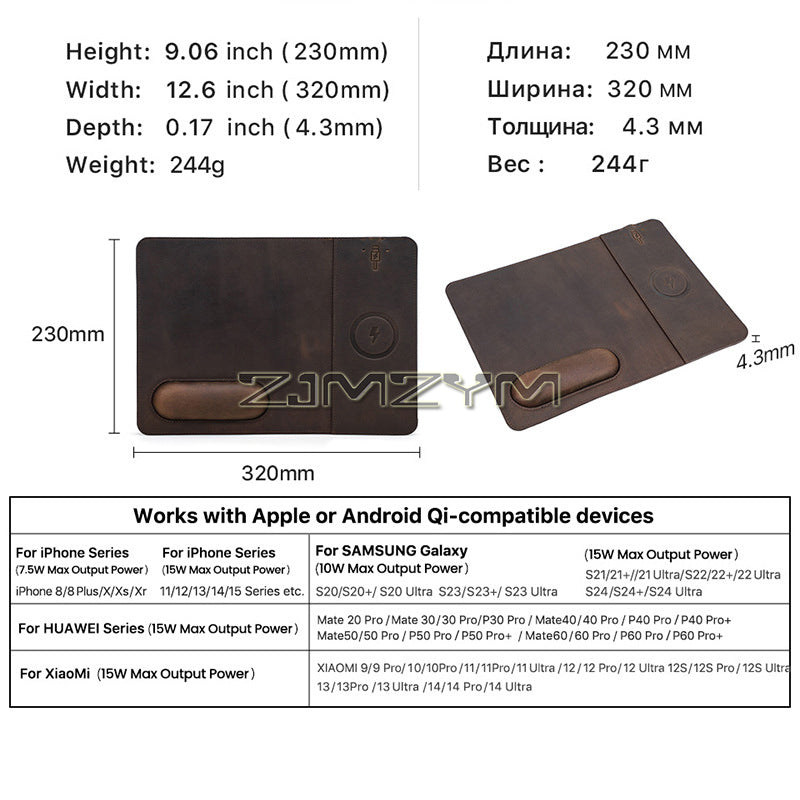 Premium Mouse Pad with High-Quality Qi Wireless Charging Pad for Smartphones, Apple iPhone, Samsung, iOS & Android Xiaomi, Huawei, USB-C, Phone Holder, 2-in-1 PU Leather Mat