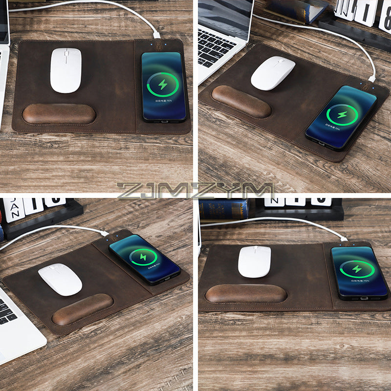 Premium Mouse Pad with High-Quality Qi Wireless Charging Pad for Smartphones, Apple iPhone, Samsung, iOS & Android Xiaomi, Huawei, USB-C, Phone Holder, 2-in-1 PU Leather Mat