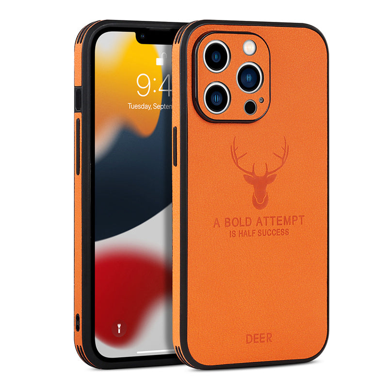 Luxus Stoßstange mit Hirsch-Design und motivierendem Spruch auf Leinwand iPhone-Hülle | MagSafe Case mit Kameraschutzabdeckung | Cover für Apple iPhone 17/17 Air, 16/16e, 15, 14, 13 Pro Max Plus | Panzertasche Hochwertige Handyhülle