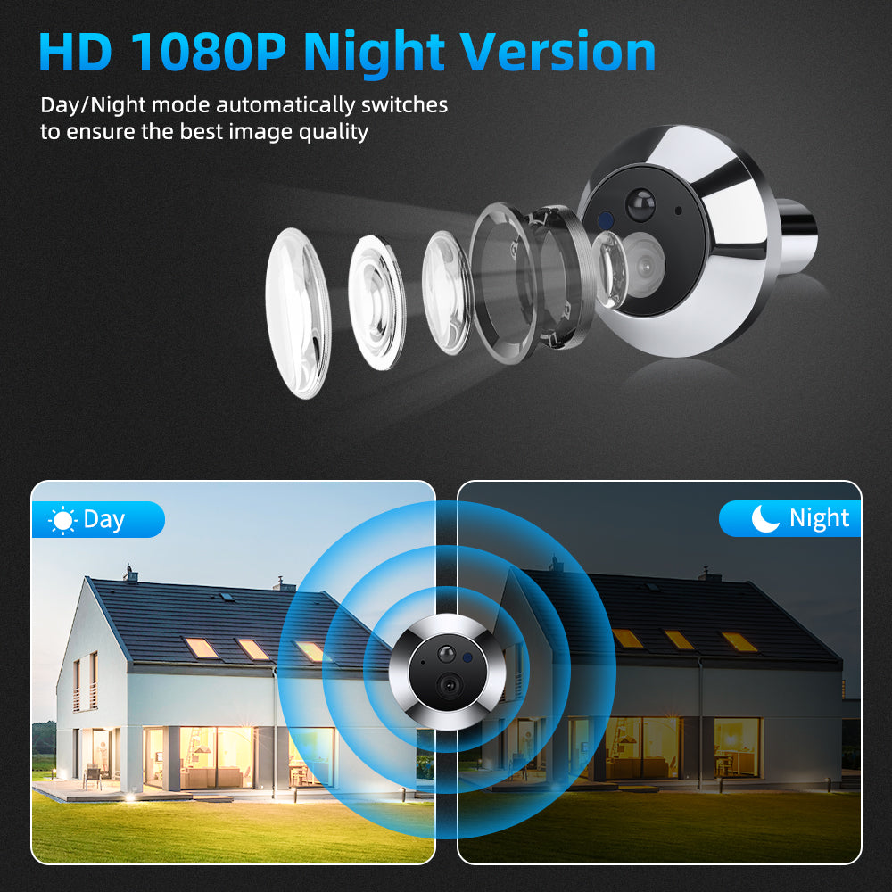 Premium Tuya 1080p 2.4G WiFi Magische Türkamera, Automatische Erfassung, Digitales Türspion, Drahtlose Türklingel für Zuhause