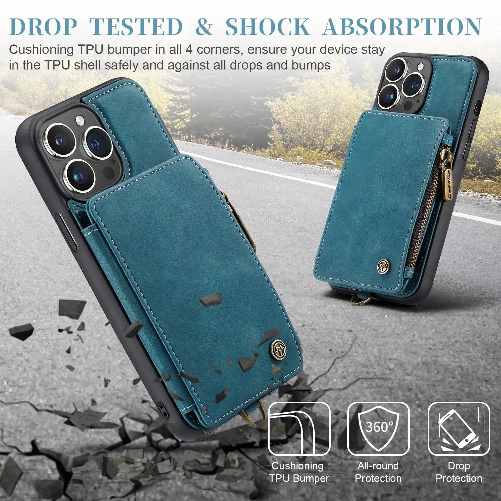 Hochwertige Leder-Brieftasche mit Kartenfach, Portmonee und Ständer iPhone-Hülle | MagSafe Case, Rundumschutz, Kameralinsenschutzabdeckung für Apple iPhone 17/17 Air, 16/16e, 15, 14, 13 Pro Max Plus Cover | Wallet & Geldbörse Schutzhülle