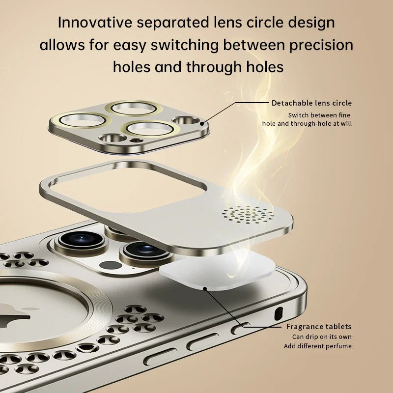 Luxury Aluminum Cover iPhone Case Magnetic Heat Dissipation | MagSafe Case, Galvanized Metal Frame, Magnifying Glass Lens for Camera Protection for Apple iPhone 16/16e, 15, 14, 13, 12 Pro Max, Pro, Plus & Mini Cover | Armor Case, High-Quality Phone Cover