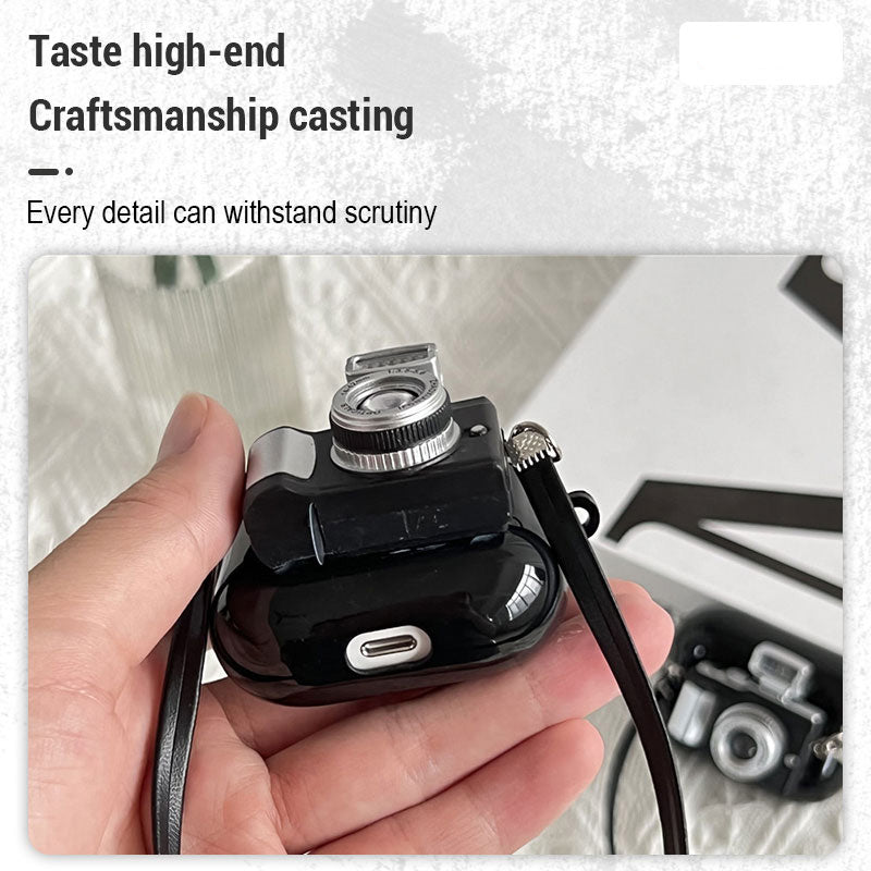 Premium Retro Camera-Design Headphone Case with Light Flash for Apple AirPods 4/3/2/1 and Pro Series 2024/2022/2021/2019/2016 & Pro: Soft Silicone Protective Case with Strap - Stylish and Protective Case for 3rd Generation AirPods